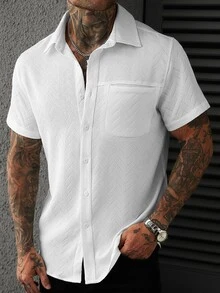 Manfinity CasualCool Men's Casual Solid Color Short Sleeve Shirt, Summer - White - View 5