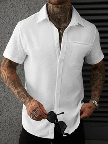 Manfinity CasualCool Men's Casual Solid Color Short Sleeve Shirt, Summer - White - View 7