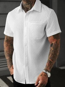 Manfinity CasualCool Men's Casual Solid Color Short Sleeve Shirt, Summer - White - View 4