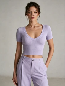 Eassivo Kaos Olahraga Lengan Pendek Slim Fit Warna Polos - Purple - View 3