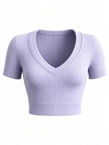 Eassivo Kaos Olahraga Lengan Pendek Slim Fit Warna Polos - Purple - View 5