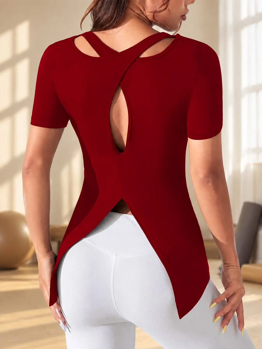 Eassivo Eassivo Women's Casual Sports Solid Color Round Neck Short Sleeve T-Shirt