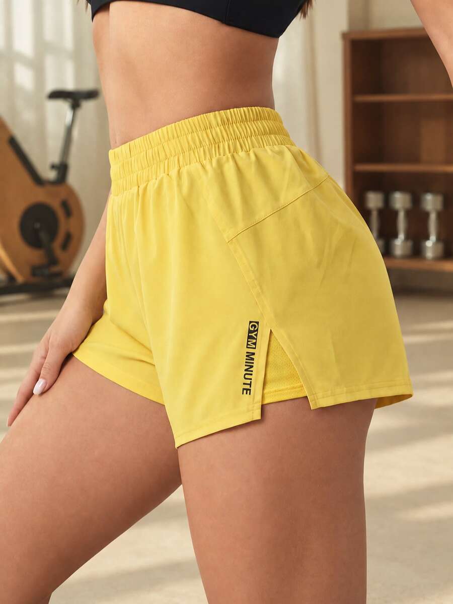 Eassivo Eassivo Casual Versatile Yellow Summer 2 In 1 Comfortable Non-See-Through Yoga Shorts