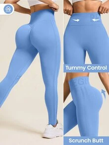 Eassivo Eassivo Solid Color High Waist Seamless Sports Leggings - Blue - View 7