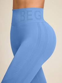 Eassivo Eassivo Solid Color High Waist Seamless Sports Leggings - Blue - View 9