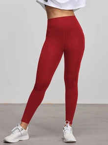 Eassivo Eassivo Women's Solid Color High Waist Sports Shorts - Red - View 5