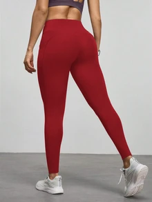 Eassivo Eassivo Women's Solid Color High Waist Sports Shorts - Red - View 8