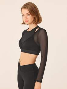 Eassivo Eassivo Women's Solid Color Minimalist Casual Long Sleeve Mock Layer Sports Sweatshirt - Black - View 5