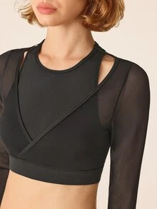 Eassivo Eassivo Women's Solid Color Minimalist Casual Long Sleeve Mock Layer Sports Sweatshirt - Black - View 6