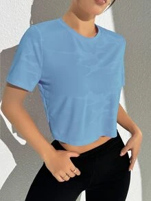 Eassivo Eassivo Kaos Olahraga Kasual Serbaguna Berwarna Biru Muda dengan Sambungan Jala yang Nyaman - Baby Blue - View 6