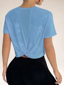 Eassivo Eassivo Kaos Olahraga Kasual Serbaguna Berwarna Biru Muda dengan Sambungan Jala yang Nyaman - Baby Blue - View 3