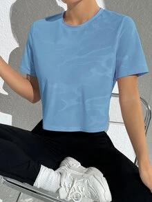 Eassivo Eassivo Kaos Olahraga Kasual Serbaguna Berwarna Biru Muda dengan Sambungan Jala yang Nyaman - Baby Blue - View 5