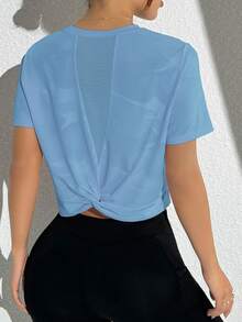 Eassivo Eassivo Kaos Olahraga Kasual Serbaguna Berwarna Biru Muda dengan Sambungan Jala yang Nyaman - Baby Blue - View 4