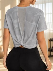 Eassivo Eassivo Casual Versatile Gray Mesh Splice Comfortable Sports T-Shirt - Grey - View 2