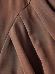 SHEIN MOD Plus Size Brown Pleated Split Long Umbrella Skirt, Elegant Intellectual Style, Daily Commute Outfit Fall - Brown - View 2