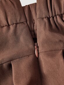 SHEIN MOD Plus Size Brown Pleated Split Long Umbrella Skirt, Elegant Intellectual Style, Daily Commute Outfit Fall - Brown - View 3
