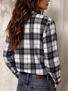 SHEIN Women's Plaid Casual Versatile Daily Wear Shirt - Black and White - View 2