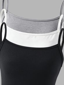 Sparklyn Tween Girls 3pcs Spaghetti Strap Cami Top,Soft Fabric Minimalist Black Summer Basic School Back-To-School Innerwear Daily Outings Style - Multicolor - View 7
