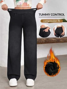 Flexra Plus Size Women's Casual Versatile Daily Wear Straight Leg Jeans - Black - View 1