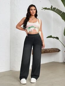 Flexra Plus Size Women's Casual Versatile Daily Wear Straight Leg Jeans - Black - View 6