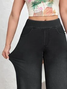 Flexra Plus Size Women's Casual Versatile Daily Wear Straight Leg Jeans - Black - View 3