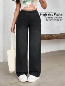 Flexra Plus Size Women's Casual Versatile Daily Wear Straight Leg Jeans - Black - View 5