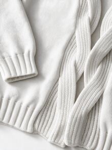 Omancia Boho Shawl Collar Knit Cardigan, Women Long Sleeve Ribbed Trim Open Front Loose Fall Sweater - White - View 6
