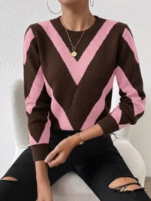 SHEIN LUNE 2026 Autumn/Winter New Diamond Striped Pullover Sweater - Multicolor - View 6