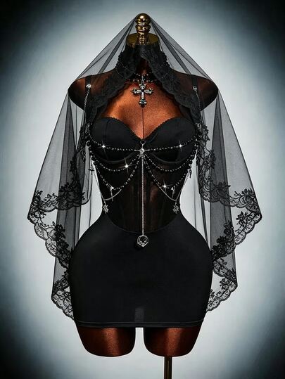 Mistrie Women's Sexy Goth Spaghetti Strap Bodycon Dress Halloween Decorative Night Club Night Out Black Summer