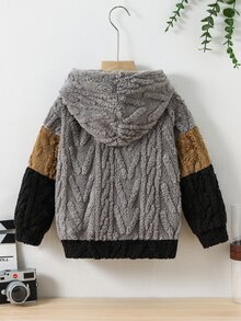 SHEIN 男童休閒刺繡毛絨拼接拼色連帽衛衣 - 彩色 - 查看 2