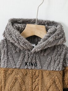 SHEIN 男童休閒刺繡毛絨拼接拼色連帽衛衣 - 彩色 - 查看 3