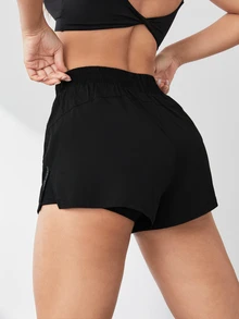 Eassivo Eassivo Women's Summer 2 In 1 Running Shorts Comfortable And Anti-Lighting Sweater Shorts - Black - View 2