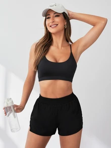 Eassivo Eassivo Women's Summer 2 In 1 Running Shorts Comfortable And Anti-Lighting Sweater Shorts - Black - View 6