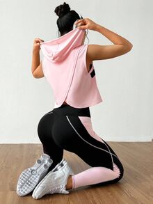 Eassivo Eassivo 女式撞色无袖连帽上衣和裤子运动套装 - 彩色 - 查看 6