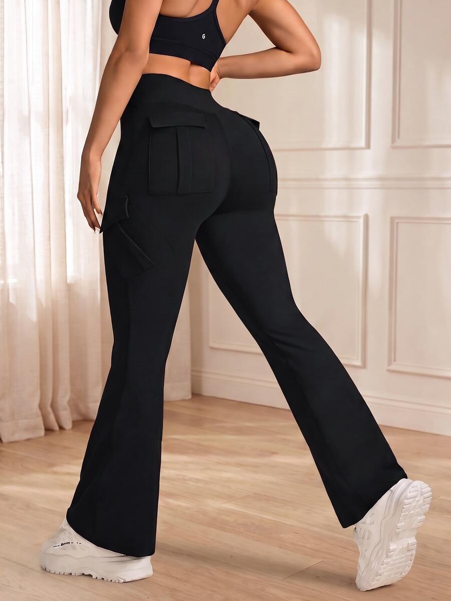 Eassivo Eassivo Casual Versatile Solid Color Slim Fit Cargo Sports Pants - Black - View 1