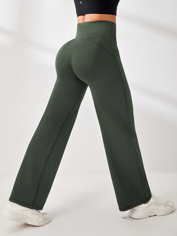 Eassivo Eassivo Casual Solid Color High Waist Sports Pants - Army Green - View 6