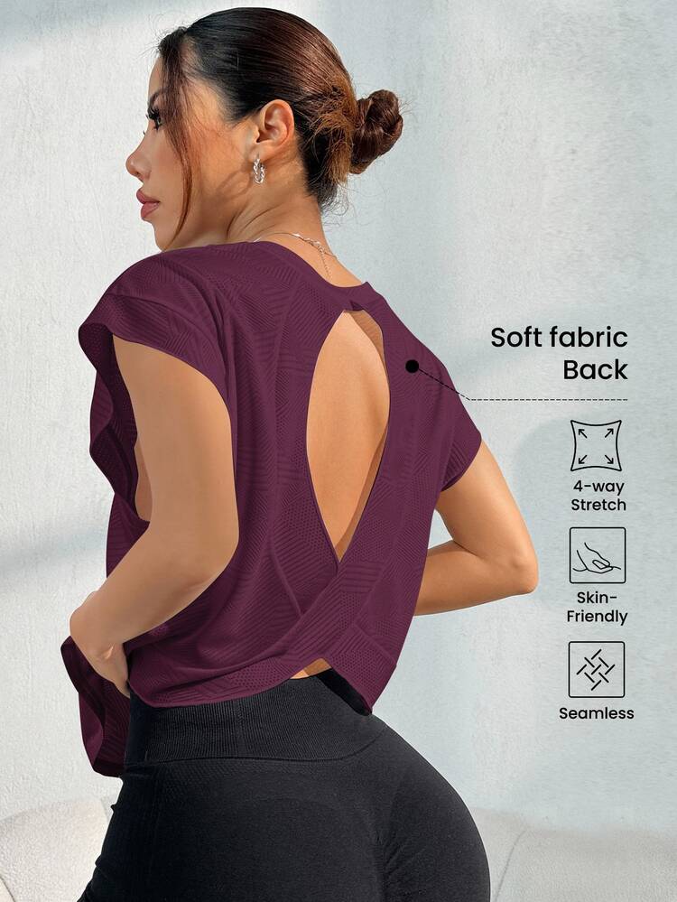 Eassivo Eassivo Loose Women Yoga Outerwear Running Fitness Sports T-Shirt Tank Top - Burgundy - View 3