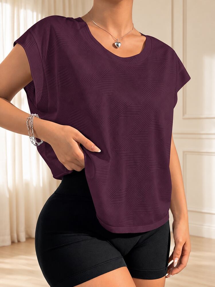 Eassivo Eassivo Loose Women Yoga Outerwear Running Fitness Sports T-Shirt Tank Top - Burgundy - View 1