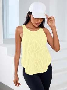 Eassivo Eassivo 女士纯色无袖休闲运动T恤，适合夏季 - 黃色 - 查看 7