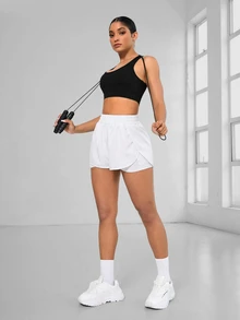 Eassivo Eassivo Women's Casual Solid Color 2 In 1 Sports Shorts - White - View 6