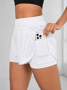 Eassivo Eassivo Women's Casual Solid Color 2 In 1 Sports Shorts - White - View 5