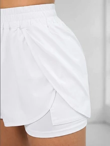 Eassivo Eassivo Women's Casual Solid Color 2 In 1 Sports Shorts - White - View 9