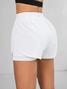 Eassivo Eassivo Women's Casual Solid Color 2 In 1 Sports Shorts - White - View 3