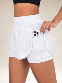 Eassivo Eassivo Women's Casual Solid Color 2 In 1 Sports Shorts - White - View 4