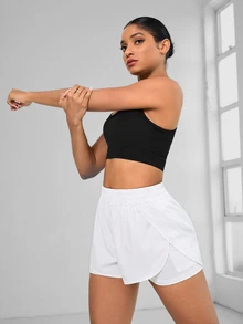 Eassivo Eassivo Women's Casual Solid Color 2 In 1 Sports Shorts - White - View 7