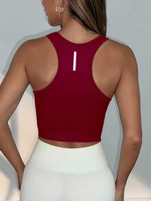 Eassivo Eassivo Women Burgundy Seamless Elastic Sports Bra,Summer Athleisure Racerback Crop Top,Sleeveless Gym Workout Shirt For Daily Exercise - Burgundy - View 3