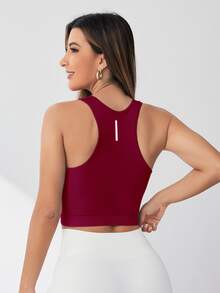 Eassivo Eassivo Women Burgundy Seamless Elastic Sports Bra,Summer Athleisure Racerback Crop Top,Sleeveless Gym Workout Shirt For Daily Exercise - Burgundy - View 5