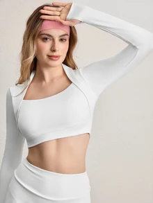 Eassivo Eassivo Simple Casual Solid Color Women Sports Suit: Long Sleeve Top And Pants, For Daily Wear Workout Women Set - White - View 8
