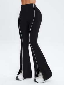 Eassivo Eassivo Women Line Patchwork Minimalist Casual Sports Pants, Daily Wear - Black - View 6