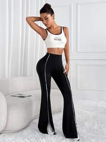Eassivo Eassivo Women Line Patchwork Minimalist Casual Sports Pants, Daily Wear - Black - View 10